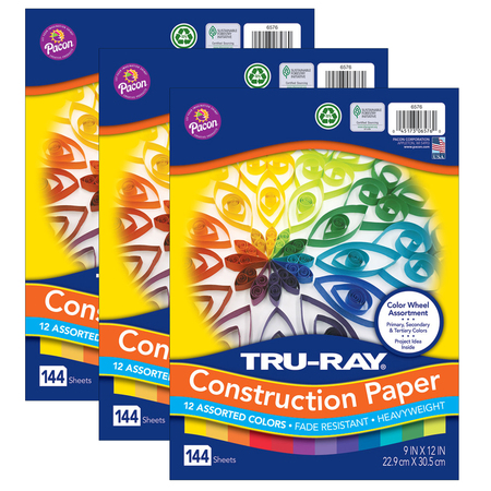 TRU-RAY Color Wheel Assortment, 12 Colors, 9 x 12in, 144 Sheets, PK3 P6576